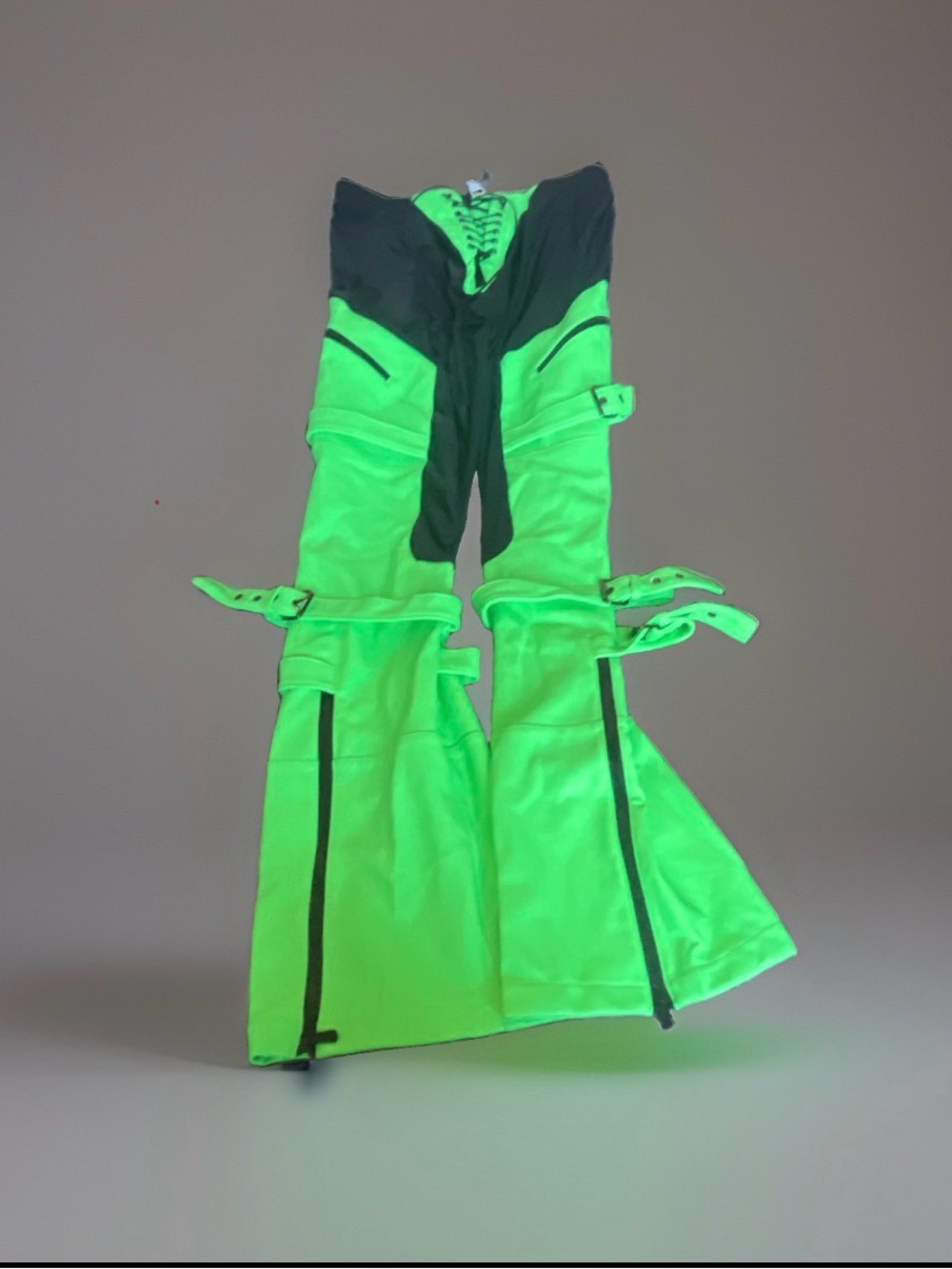Neon Green Boot Flare Cargo Pants - Women